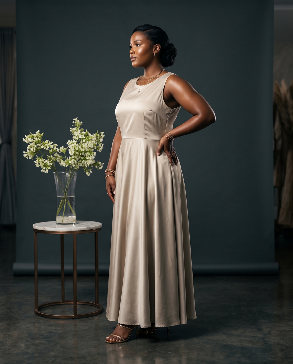 Champaign Sleeveless maxi Dress