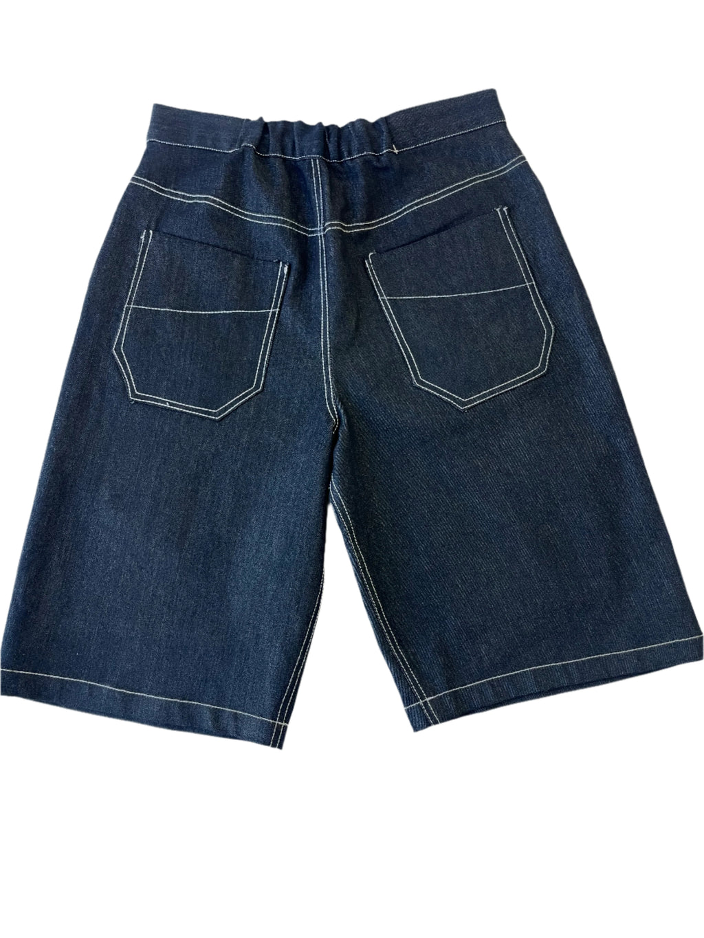 Pair of dark blue jeans on a white background